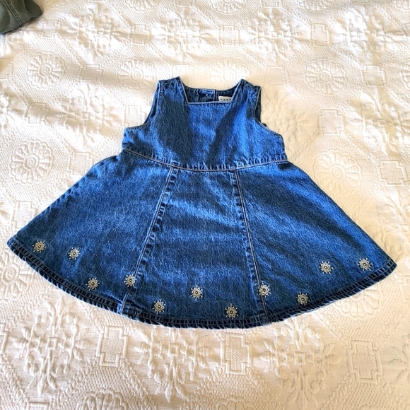 Baby Gap Other - Baby Gap Girls Blue Denim Floral Embroidered Circle Dress Size 6-12 MO